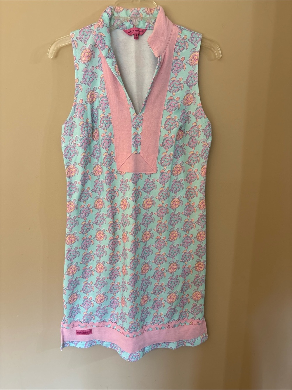 Simply Southern Women's Size S Pink Blue Turtles Sleeveless V-Neck Tennis Dress - Picture 2 of 9
